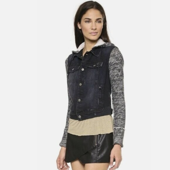 Free People Mixed Media Denim Jean Jacket Size Small - Picture 2 of 15